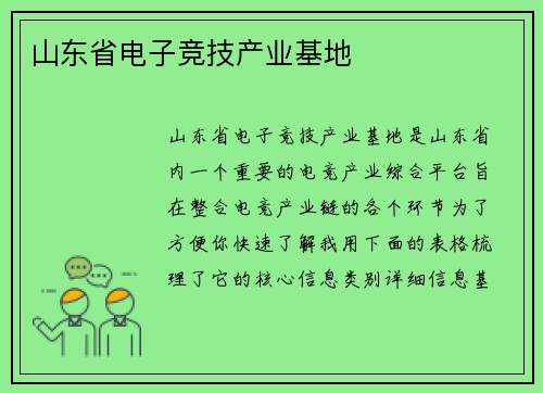 山东省电子竞技产业基地